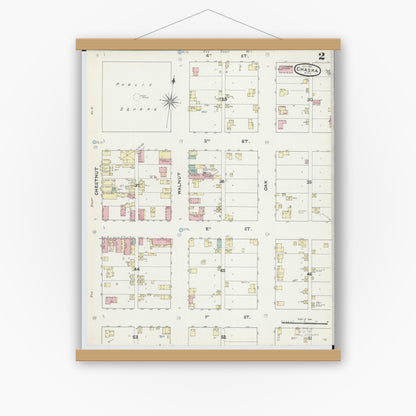 Old map wall art mockup — magnetic wood frame on white wall — Sanborn Fire Insurance Map from Chaska, Carver County, Minnesota (1891), Sheet #0002