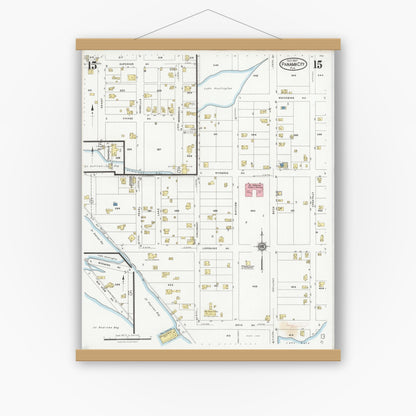 Old map wall art mockup — magnetic wood frame on white wall — Sanborn Fire Insurance Map from Panama City, Bay County, Florida (1927), Sheet #0015