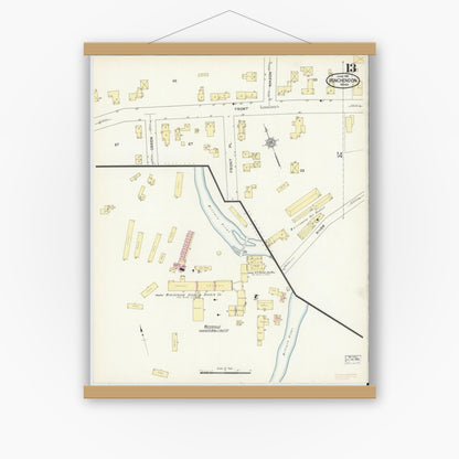 Old map wall art mockup — magnetic wood frame on white wall — Sanborn Fire Insurance Map from Winchendon, Worcester County, Massachusetts (1914), Sheet #0013