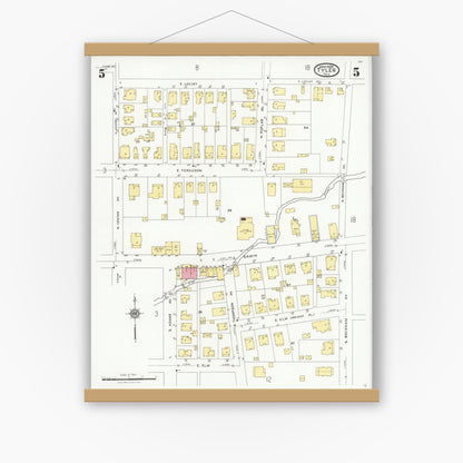 Old map wall art mockup — magnetic wood frame on white wall — Sanborn Fire Insurance Map from Tyler, Smith County, Texas (1928), Sheet #0005