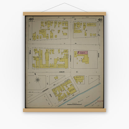 Old map wall art mockup — magnetic wood frame on white wall — Sanborn Fire Insurance Map from New Jersey Coast, New Jersey Coast, New Jersey (1890), Sheet #0040