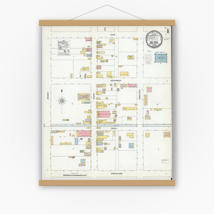 Old map wall art mockup — magnetic wood frame on white wall — Sanborn Fire Insurance Map from Del Rio, Val Verde County, Texas (1900), Sheet #0001