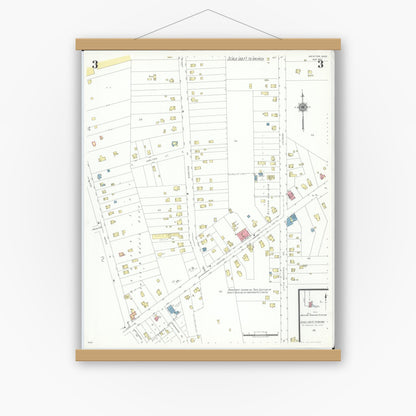 Old map wall art mockup — magnetic wood frame on white wall — Sanborn Fire Insurance Map from Mentor, Lake County, Ohio (1941), Sheet #0003