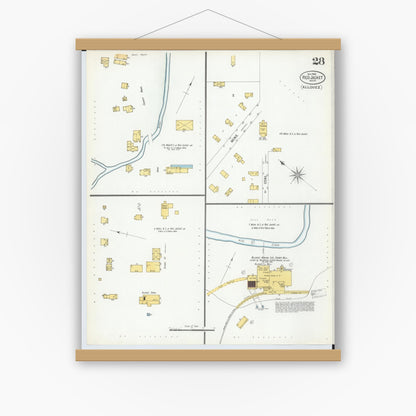 Old map wall art mockup — magnetic wood frame on white wall — Sanborn Fire Insurance Map from Red Jacket, Houghton County, Michigan (1900), Sheet #0028
