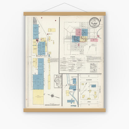 Old map wall art mockup — magnetic wood frame on white wall — Sanborn Fire Insurance Map from Plano, Kendall County, Illinois (1921) - Complete Map Set