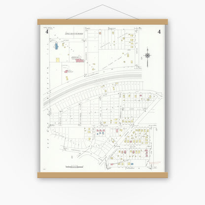 Old map wall art mockup — magnetic wood frame on white wall — Sanborn Fire Insurance Map from Glen Ellyn, Du Page County, Illinois (1940), Sheet #0004