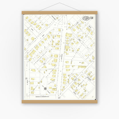 Old map wall art mockup — magnetic wood frame on white wall — Sanborn Fire Insurance Map from Ottumwa, Wapello County, Iowa (1909), Sheet #0021