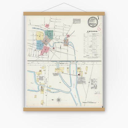 Old map wall art mockup — magnetic wood frame on white wall — Sanborn Fire Insurance Map from Union City, Erie County, Pennsylvania (1895) - Complete Map Set