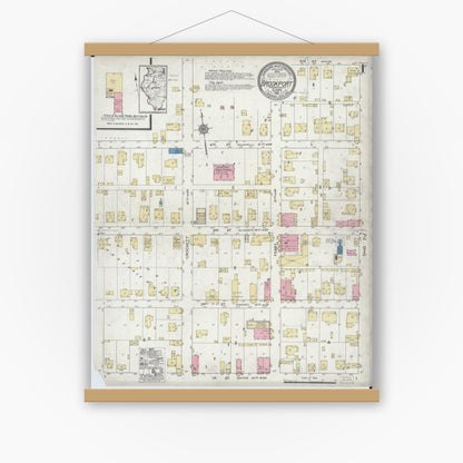 Old map wall art mockup — magnetic wood frame on white wall — Sanborn Fire Insurance Map from Brookport, Massac County, Illinois (1921), Sheet #0001