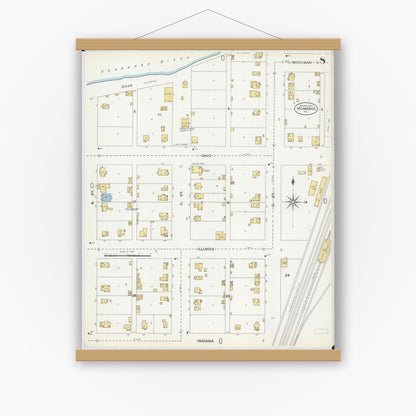 Old map wall art mockup — magnetic wood frame on white wall — Sanborn Fire Insurance Map from Momence, Kankakee County, Illinois (1907), Sheet #0008
