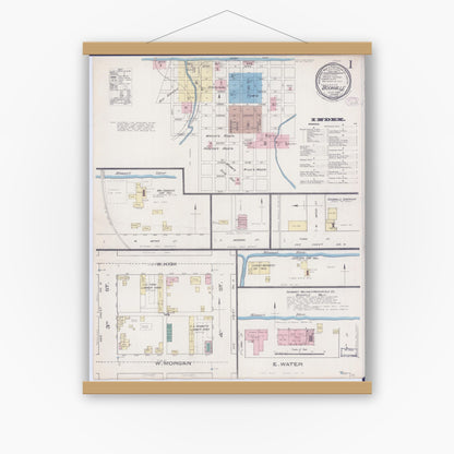 Old map wall art mockup — magnetic wood frame on white wall — Sanborn Fire Insurance Map from Boonville, Cooper County, Missouri (1885) - Complete Map Set