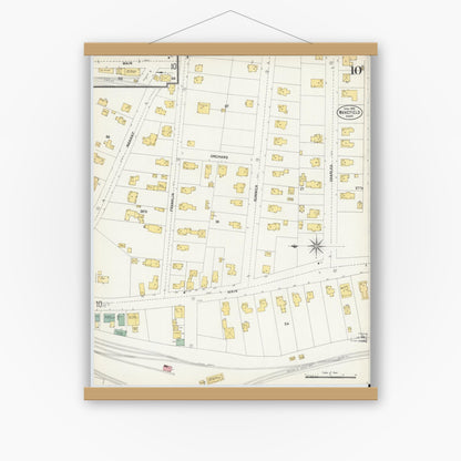 Old map wall art mockup — magnetic wood frame on white wall — Sanborn Fire Insurance Map from Wakefield, Middlesex County, Massachusetts (1903), Sheet #0010