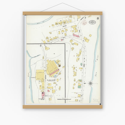 Old map wall art mockup — magnetic wood frame on white wall — Sanborn Fire Insurance Map from Pomeroy, Meigs County, Ohio (1899), Sheet #0008