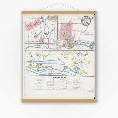 Old map wall art mockup — magnetic wood frame on white wall — Sanborn Fire Insurance Map from Medway, Norfolk County, Massachusetts (1892) - Complete Map Set