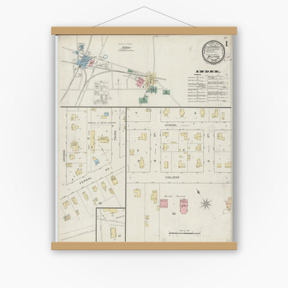 Old map wall art mockup — magnetic wood frame on white wall — Sanborn Fire Insurance Map from Milton, Rock County, Wisconsin (1894) - Complete Map Set