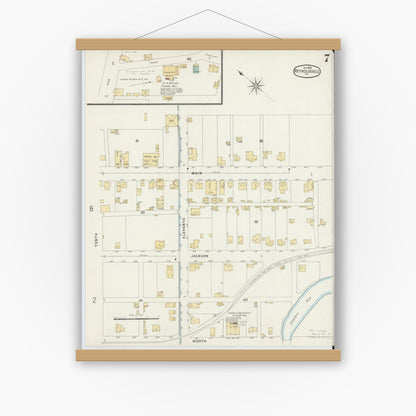Old map wall art mockup — magnetic wood frame on white wall — Sanborn Fire Insurance Map from Reynoldsville, Jefferson County, Pennsylvania (1896), Sheet #0007