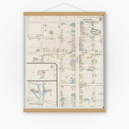 Old map wall art mockup — magnetic wood frame on white wall — Sanborn Fire Insurance Map from Annville, Lebanon County, Pennsylvania (1887), Sheet #0002