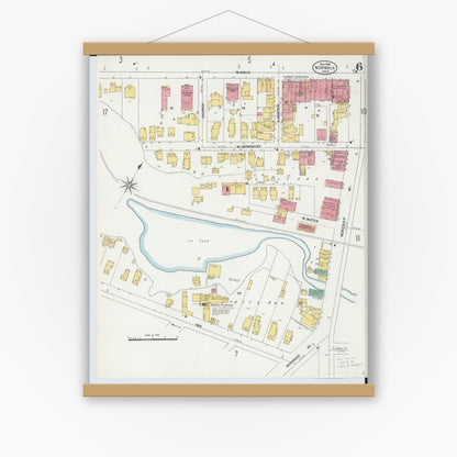 Old map wall art mockup — magnetic wood frame on white wall — Sanborn Fire Insurance Map from Norwalk, Huron County, Ohio (1906), Sheet #0006