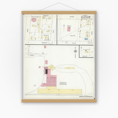 Old map wall art mockup — magnetic wood frame on white wall — Sanborn Fire Insurance Map from Grant Park, Kankakee County, Illinois (1914), Sheet #0002