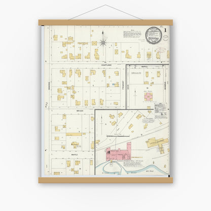 Old map wall art mockup — magnetic wood frame on white wall — Sanborn Fire Insurance Map from Rockford, Kent County, Michigan (1899) - Complete Map Set