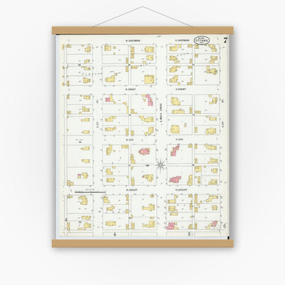 Old map wall art mockup — magnetic wood frame on white wall — Sanborn Fire Insurance Map from Ottawa, Putnam County, Ohio (1900), Sheet #0007