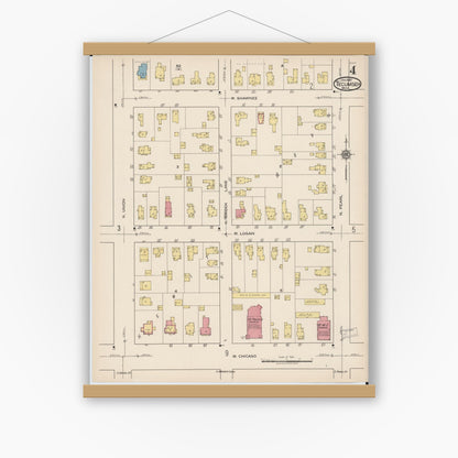 Old map wall art mockup — magnetic wood frame on white wall — Sanborn Fire Insurance Map from Tecumseh, Lenawee County, Michigan (1922), Sheet #0004