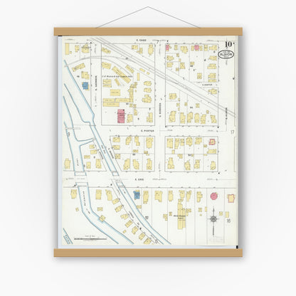 Old map wall art mockup — magnetic wood frame on white wall — Sanborn Fire Insurance Map from Albion, Calhoun County, Michigan (1918), Sheet #0010