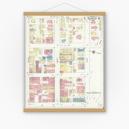 Old map wall art mockup — magnetic wood frame on white wall — Sanborn Fire Insurance Map from Logansport, Cass County, Indiana (1911), Sheet #0006