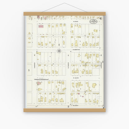 Old map wall art mockup — magnetic wood frame on white wall — Sanborn Fire Insurance Map from Denison, Grayson County, Texas (1897), Sheet #0004