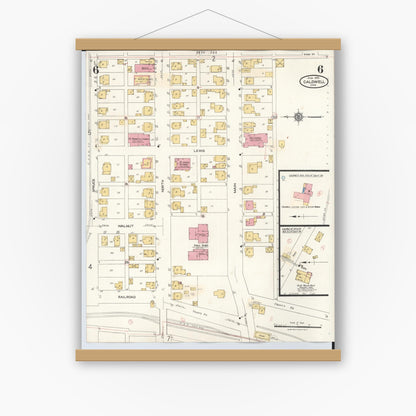 Old map wall art mockup — magnetic wood frame on white wall — Sanborn Fire Insurance Map from Caldwell, Noble County, Ohio (1932), Sheet #0006