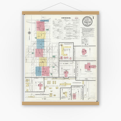 Old map wall art mockup — magnetic wood frame on white wall — Sanborn Fire Insurance Map from Princeton, Bureau County, Illinois (1911) - Complete Map Set