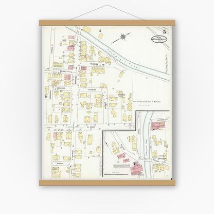 Old map wall art mockup — magnetic wood frame on white wall — Sanborn Fire Insurance Map from Mechanicville, Saratoga County, New York (1911), Sheet #0005