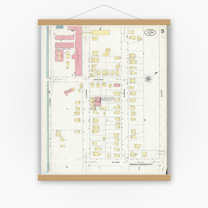 Old map wall art mockup — magnetic wood frame on white wall — Sanborn Fire Insurance Map from Ilion, Herkimer County, New York (1907), Sheet #0005