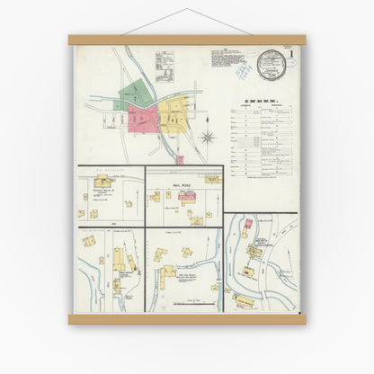 Old map wall art mockup — magnetic wood frame on white wall — Sanborn Fire Insurance Map from Jordan, Onondaga County, New York (1898) - Complete Map Set