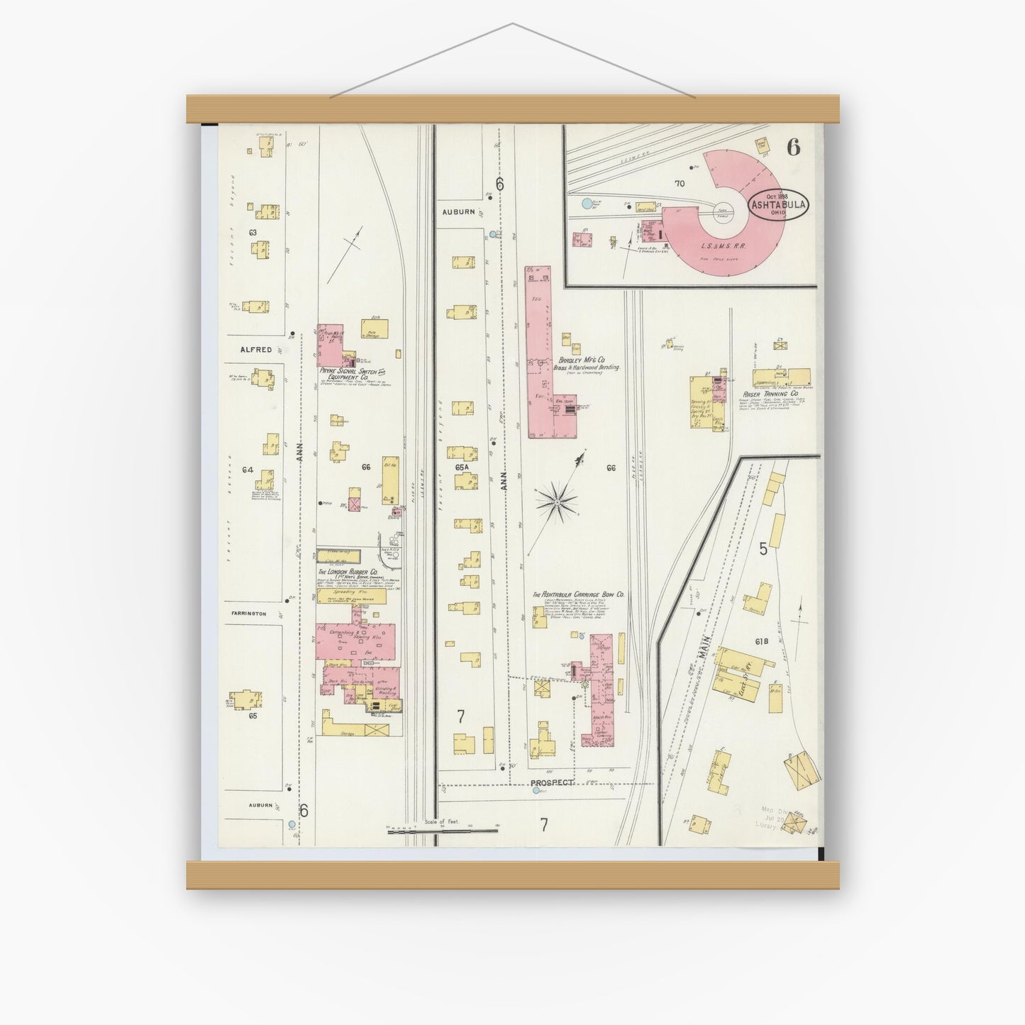 Old map wall art mockup — magnetic wood frame on white wall — Sanborn Fire Insurance Map from Ashtabula, Ashtabula County, Ohio (1898), Sheet #0006