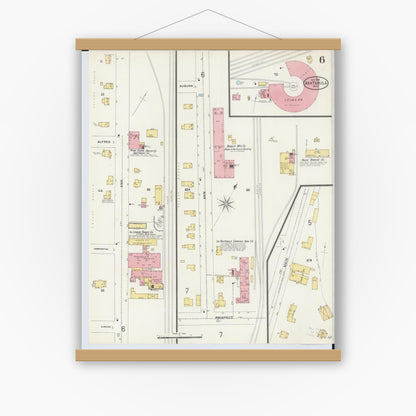 Old map wall art mockup — magnetic wood frame on white wall — Sanborn Fire Insurance Map from Ashtabula, Ashtabula County, Ohio (1898), Sheet #0006