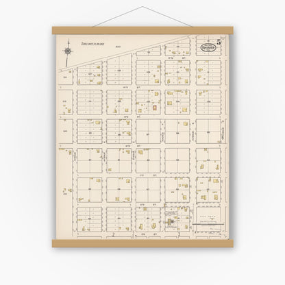Old map wall art mockup — magnetic wood frame on white wall — Sanborn Fire Insurance Map from Shiner, Lavaca County, Texas (1922), Sheet #0005