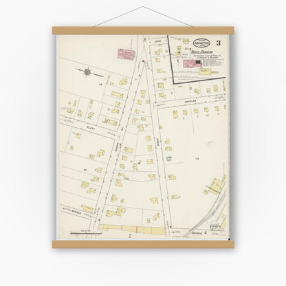 Old map wall art mockup — magnetic wood frame on white wall — Sanborn Fire Insurance Map from Abington, Plymouth County, Massachusetts (1915), Sheet #0003