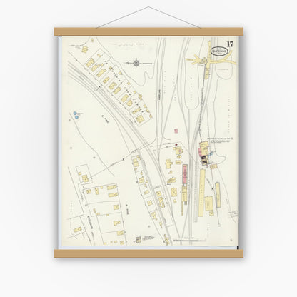 Old map wall art mockup — magnetic wood frame on white wall — Sanborn Fire Insurance Map from Ishpeming, Marquette County, Michigan (1911), Sheet #0017