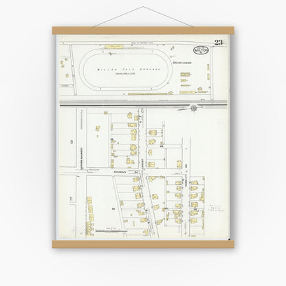 Old map wall art mockup — magnetic wood frame on white wall — Sanborn Fire Insurance Map from Milton, Northumberland County, Pennsylvania (1918), Sheet #0023