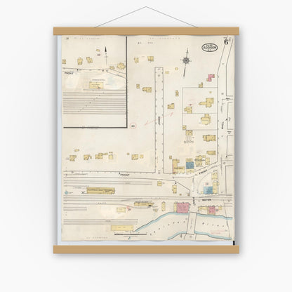 Old map wall art mockup — magnetic wood frame on white wall — Sanborn Fire Insurance Map from Addison, Steuben County, New York (1945), Sheet #0006