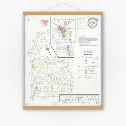 Old map wall art mockup — magnetic wood frame on white wall — Sanborn Fire Insurance Map from Grafton, Lorain County, Ohio (1946) - Complete Map Set