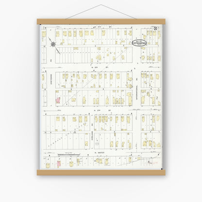 Old map wall art mockup — magnetic wood frame on white wall — Sanborn Fire Insurance Map from East Grand Forks, Polk County, Minnesota (1914), Sheet #0003