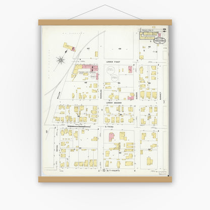 Old map wall art mockup — magnetic wood frame on white wall — Sanborn Fire Insurance Map from Vincennes, Knox County, Indiana (1909), Sheet #0002