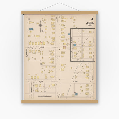 Old map wall art mockup — magnetic wood frame on white wall — Sanborn Fire Insurance Map from Wilmington, Clinton County, Ohio (1922), Sheet #0004