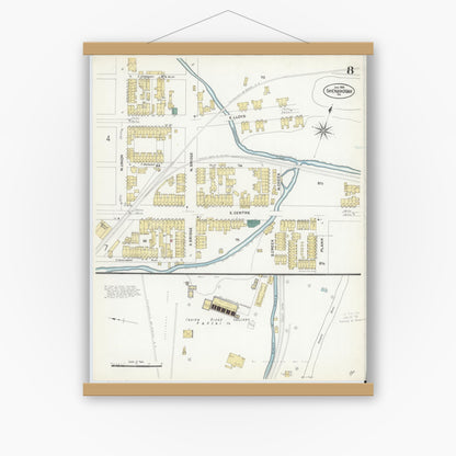 Old map wall art mockup — magnetic wood frame on white wall — Sanborn Fire Insurance Map from Shenandoah, Schuylkill County, Pennsylvania (1908), Sheet #0008