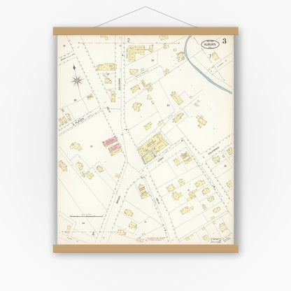 Old map wall art mockup — magnetic wood frame on white wall — Sanborn Fire Insurance Map from Auburn, Placer County, California (1899), Sheet #0003