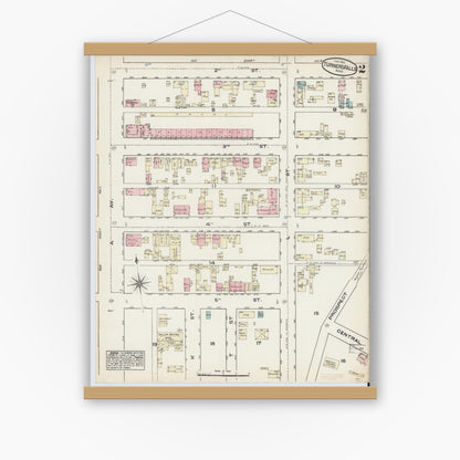Old map wall art mockup — magnetic wood frame on white wall — Sanborn Fire Insurance Map from Turners Falls, Franklin County, Massachusetts (1884), Sheet #0002
