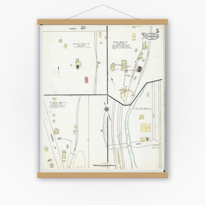 Old map wall art mockup — magnetic wood frame on white wall — Sanborn Fire Insurance Map from Stambaugh, Iron County, Michigan (1922), Sheet #0005