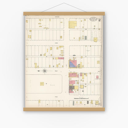 Old map wall art mockup — magnetic wood frame on white wall — Sanborn Fire Insurance Map from Holtville, Imperial County, California (1910), Sheet #0002